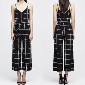 L'agence Black White Check Jaelyn Camisole Jumpsuit Window Pane Silk Size 4